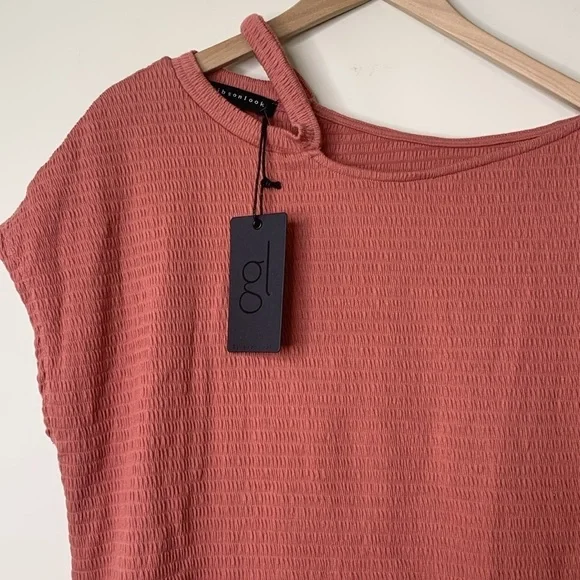 Gibson Look | NWT Terracotta Textured Semi Cold Shoulder Stretch Top M - Picture 3 of 11
